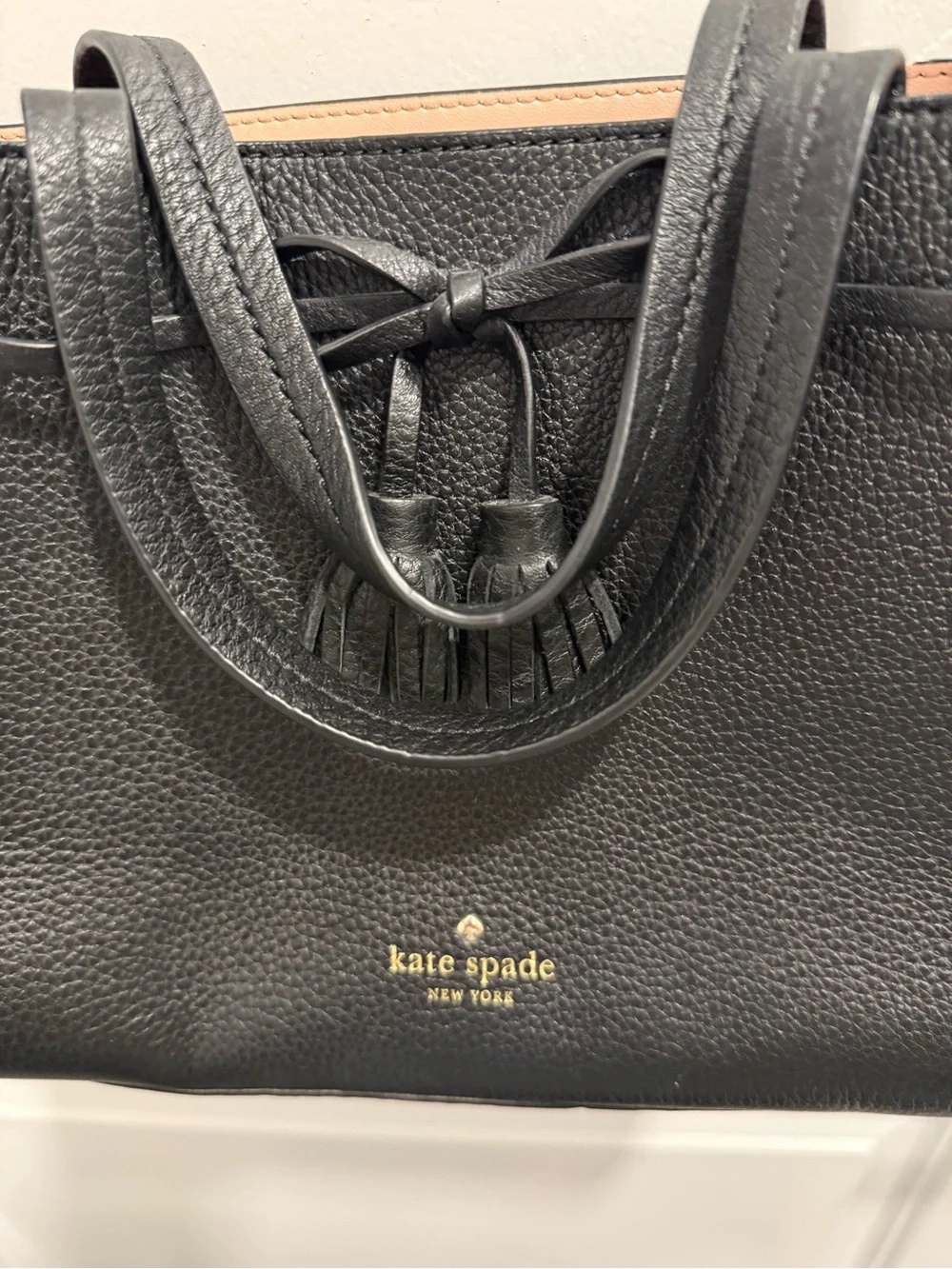 kate spade Black Pebbled Leather Satchel with Gold Accents